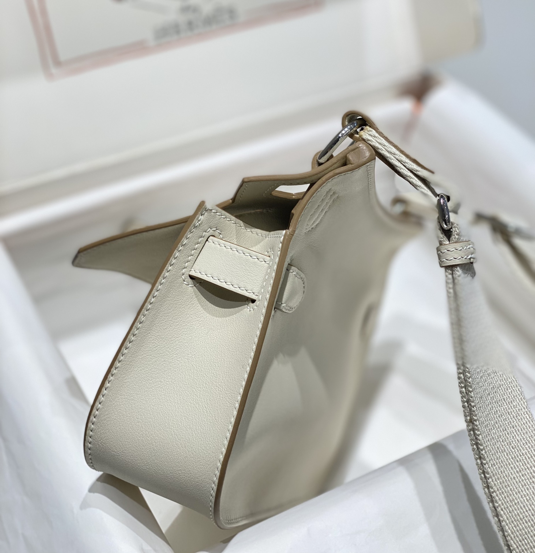 Hermes Jypsiere Mini Shoulder Bag In Cream White Swift Leather